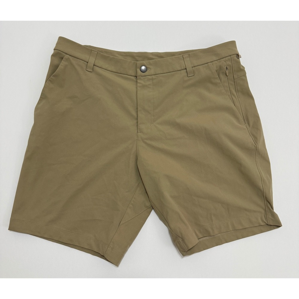 Lululemon Mens Commission Shorts 34 Khaki Tan Chino Golf 9 Inch Inseam
